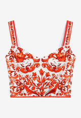Dolce & Gabbana Majolica Print Bustier Top Orange F7BB1TGDDRJ/T_DOLCE-S9000