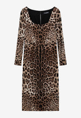 Dolce & Gabbana Leopard Print Long-Sleeved Dress Brown F6TYGTFSRKI/T_DOLCE-HY13M