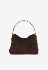 Triangle Logo Suede Shoulder Bag