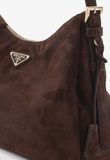 Triangle Logo Suede Shoulder Bag