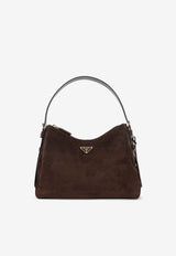 Triangle Logo Suede Shoulder Bag