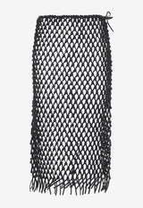 Nelaya Leather Macramé Midi Skirt
