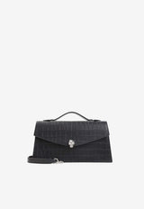 Skull Croc-Embossed Leather Top Handle Bag