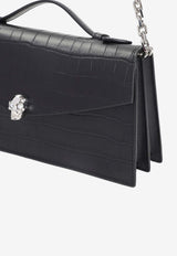 Skull Croc-Embossed Leather Top Handle Bag