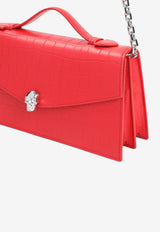 Skull Croc-Embossed Leather Top Handle Bag