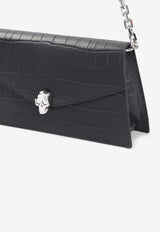 Mini Skull Croc-Embossed Leather Shoulder Bag
