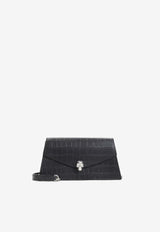 Mini Skull Croc-Embossed Leather Shoulder Bag