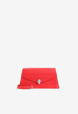 Mini Skull Croc-Embossed Leather Shoulder Bag