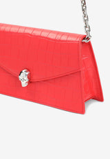 Mini Skull Croc-Embossed Leather Shoulder Bag