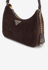 Triangle Logo Suede Shoulder Bag
