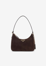 Triangle Logo Suede Shoulder Bag