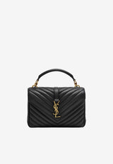 Saint Laurent Medium College Crossbody Bag in Black Quilted Leather Black 600279BRM07/S_YSL-1000