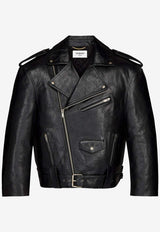 Saint Laurent Pebbled Leather Biker Jacket Black 866816YCUX2/S_YSL-1703