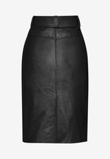 Saint Laurent Crinkled Calfskin Belted Pencil Skirt Black 865021YCVD2/S_YSL-1000
