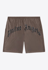 Palm Angels Curved Logo Swim Shorts Brown PMFD018S26FAB001_6010
