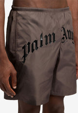 Palm Angels Curved Logo Swim Shorts Brown PMFD018S26FAB001_6010