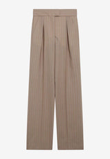 Valentino Pinstripe Wool Tailored Pants Beige 9B3RB766A9C/T_VALE-3EU