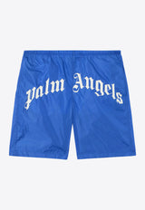 Palm Angels Curved Logo Swim Shorts Blue PMFD018S26FAB001_4703