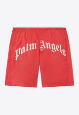 Palm Angels Curved Logo Swim Shorts Red PMFD018S26FAB001_2503