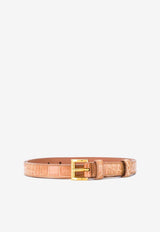 Prada Croc-Embossed Leather Slim Belt Beige 1CM1412AWVF0EXI