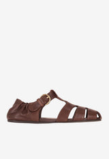 Miu Miu Ruched Nappa Leather Sandals Brown 5E395EFD005EFX_F0NBL