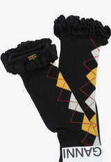 GANNI Argyle Ruffled Socks Black B3020229099_ffa5cbb0-9871-454b-b101-6d130c2c4c00