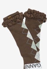 GANNI Argyle Ruffled Socks Brown B3020238979_e4c710d6-08d4-49df-b8c8-bfb5ed6539e1