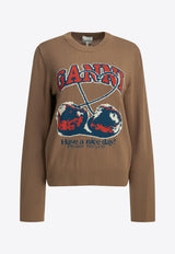 GANNI Intarsia Knit Cherry Wool Sweater Brown A1150014118_26064e34-85d3-4011-a104-5297ea82cebd