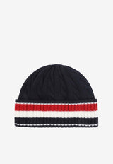Cable Knit Striped Wool Beanie