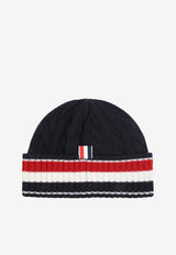 Cable Knit Striped Wool Beanie