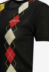 GANNI Argyle Textured Knit Top Black A1040295099_7c5910f6-fb7a-4bdc-9a62-ecc4be2287ee