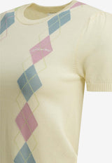 Ganni Argyle Textured Knit Top Off-white A1040295135_044fc661-ede7-4336-b492-68e698f944ba