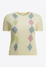 Ganni Argyle Textured Knit Top Off-white A1040295135_044fc661-ede7-4336-b492-68e698f944ba