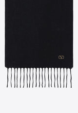 Valentino VLogo Fringed Cashmere Scarf Black 9W2ET01MEUW/T_VALE-N06