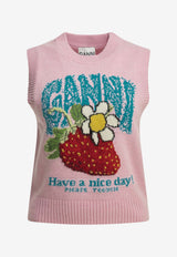 GANNI Intarsia Knit Strawberry Wool Vest Pink A1180011868_2aad41b0-2a35-4ed6-ba94-ef157165805e