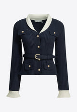 Self-Portrait Ribbed Knit Cardigan Blue PF26-131C-NNAVY_3fc2eb1c-c6e1-43e1-82fe-43475c645348