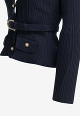 Self-Portrait Ribbed Knit Cardigan Blue PF26-131C-NNAVY_3fc2eb1c-c6e1-43e1-82fe-43475c645348