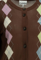 GANNI Argyle Diamond Knit Cardigan Brown A116000905H_b8002cf3-b21d-4b05-96c3-d42c9a6ddb18