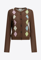 GANNI Argyle Diamond Knit Cardigan Brown A116000905H_b8002cf3-b21d-4b05-96c3-d42c9a6ddb18