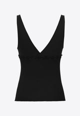 Saint Laurent Cassandre V-neck Silk Tank Top Black 867257Y37SM/S_YSL-1000
