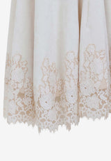 Scalloped Lace Pencil Midi Skirt