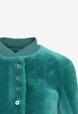 Cropped Shearling Leather Bomber Jacket
