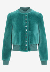 Cropped Shearling Leather Bomber Jacket