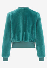 Cropped Shearling Leather Bomber Jacket