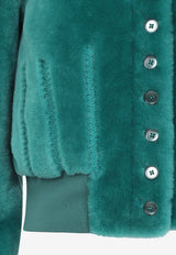 Cropped Shearling Leather Bomber Jacket