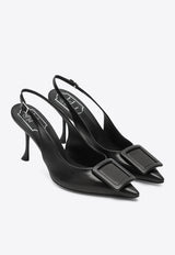 Roger Vivier Viv in The City 85 Slingback Pumps in Nappa Leather Black RVW8304578091T/T_ROGVI-B999