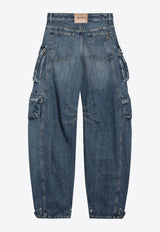The Attico Fern Washed Denim Cargo Pants Blue 261WCP00084DDD122AA/T_ATTIC-676