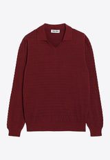 Miu Miu Striped Piqué Knit Polo Sweater Burgundy MML05ROOO184Q/T_MIU-F0399
