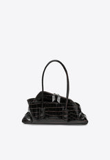The Attico Small La Passeggiata Shoulder Bag in Croc-Embossed Leather Dark Brown 251WAH00058LBT021PR/T_ATTIC-207