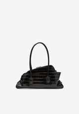 The Attico Small La Passeggiata Shoulder Bag in Croc-Embossed Leather Dark Brown 251WAH00058LBT021PR/T_ATTIC-207